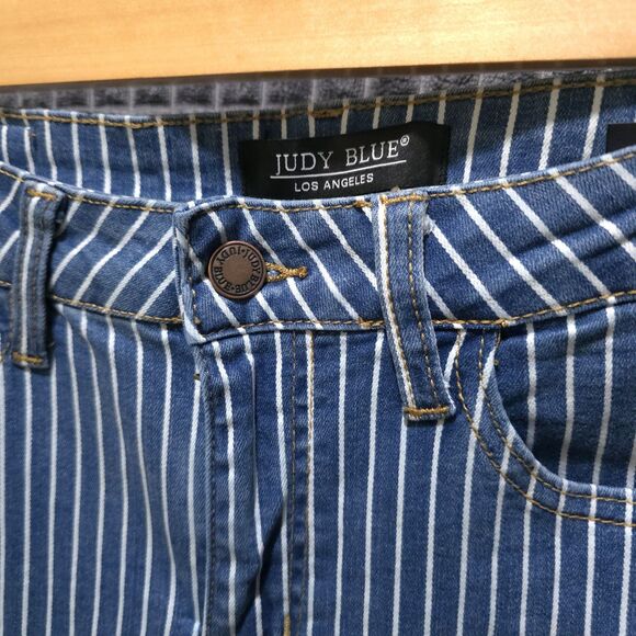 JudyBlue Pinstripe Super Flare Bellbottom Jeans Sz9 29x30 Retro 70s Hippie Rock - Picture 5 of 16